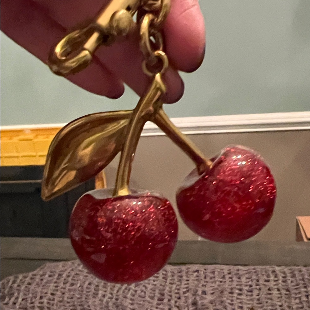 Gold and Red Cherry Pendant Keychain